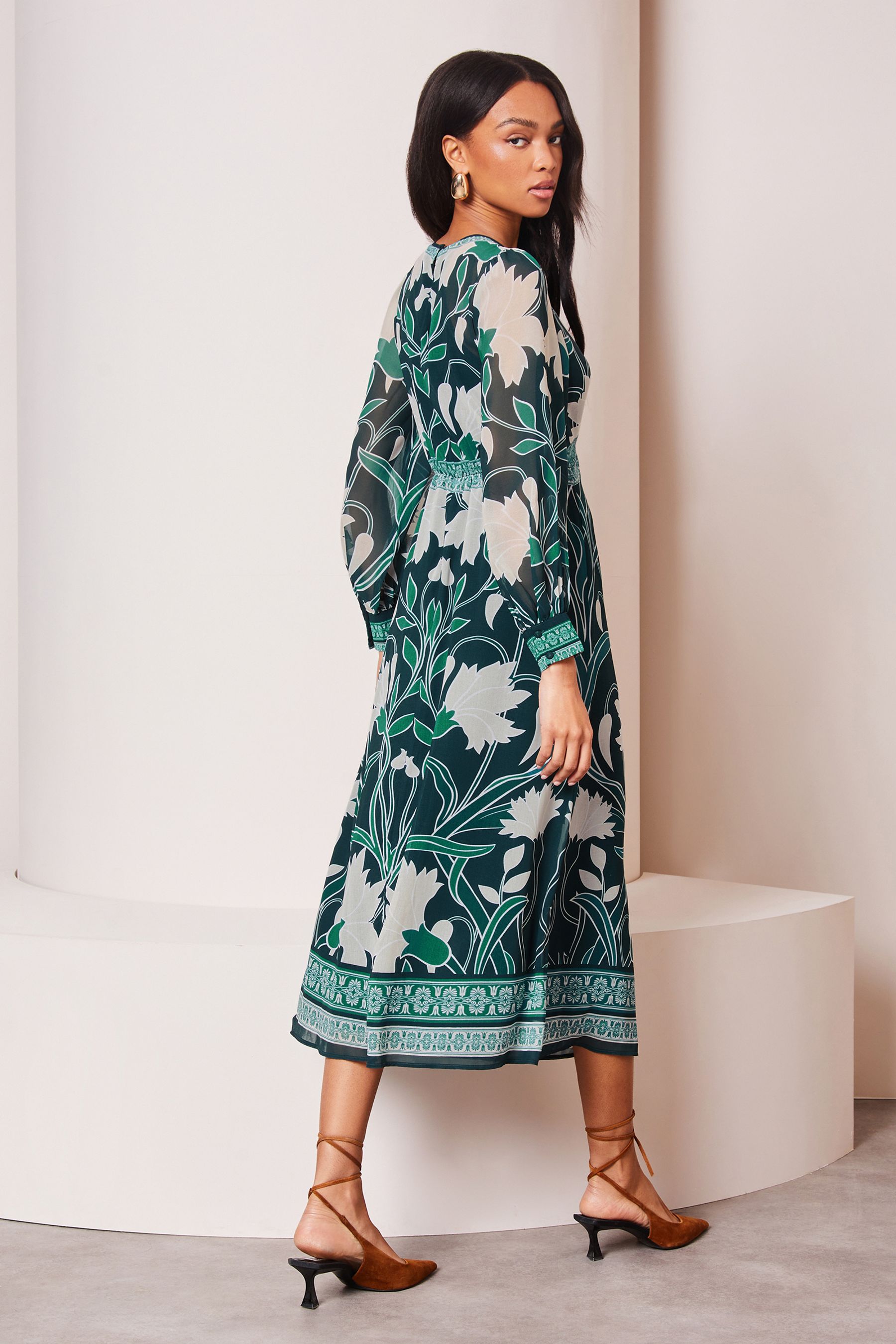 Buy Lipsy Green Placement Print Long Sleeve Midi Dress from Next Australia