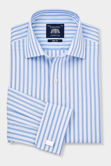 Savile Row Company Sky Blue Stripe Slim Fit Double Cuff Shirt