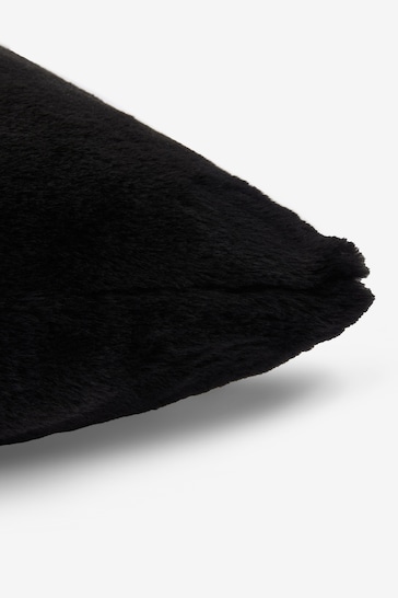 Black Soft To Touch Plush 50 x 50cm Faux Fur Cushion