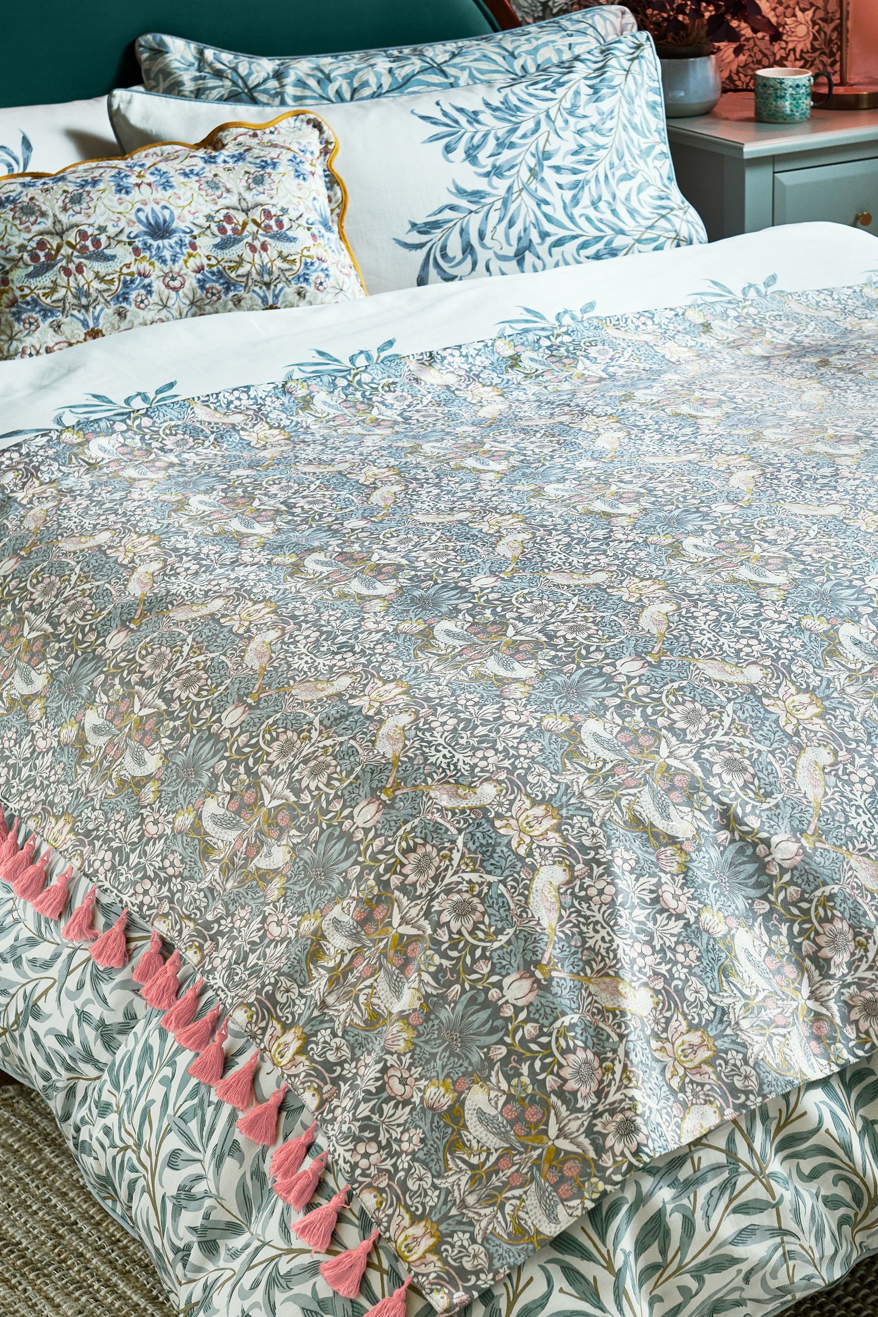 Buy Clarke Clarke Slate Grey William Morris Strawberry Thief Velvet 100 Cotton Throw from the Next UK online shop