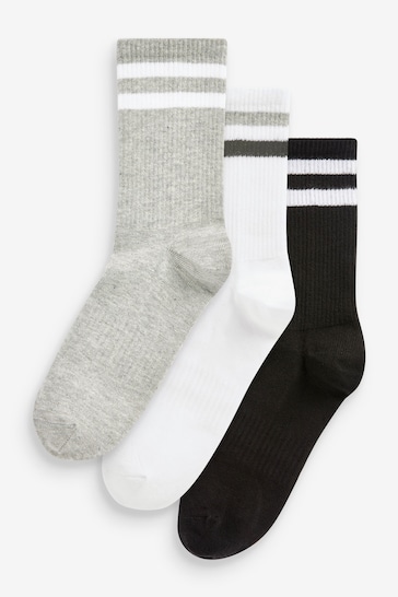 Black/White/Grey Arch Support Ankle Socks 3 Pack