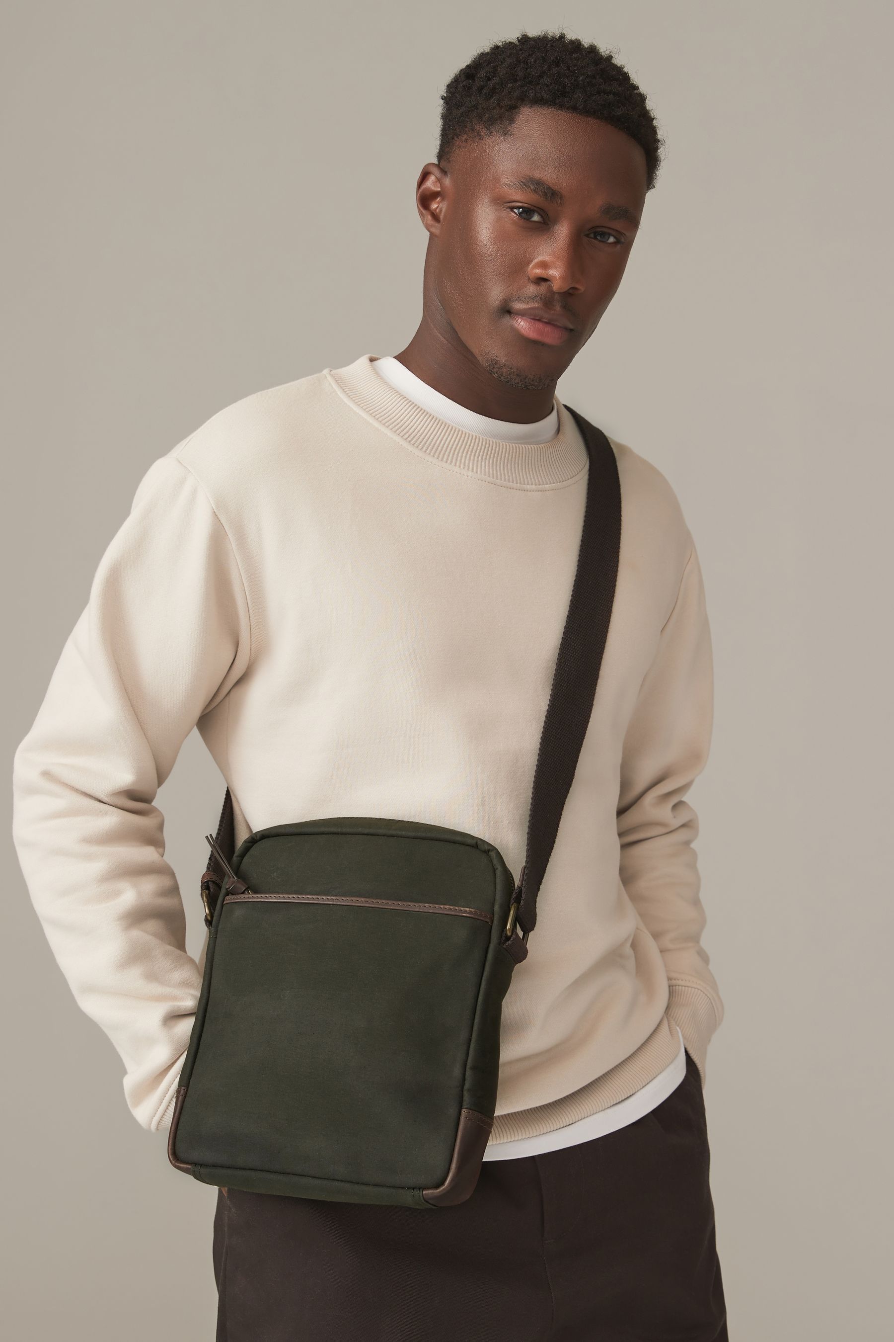 Khaki Green Wax Cotton Cross Body Bag