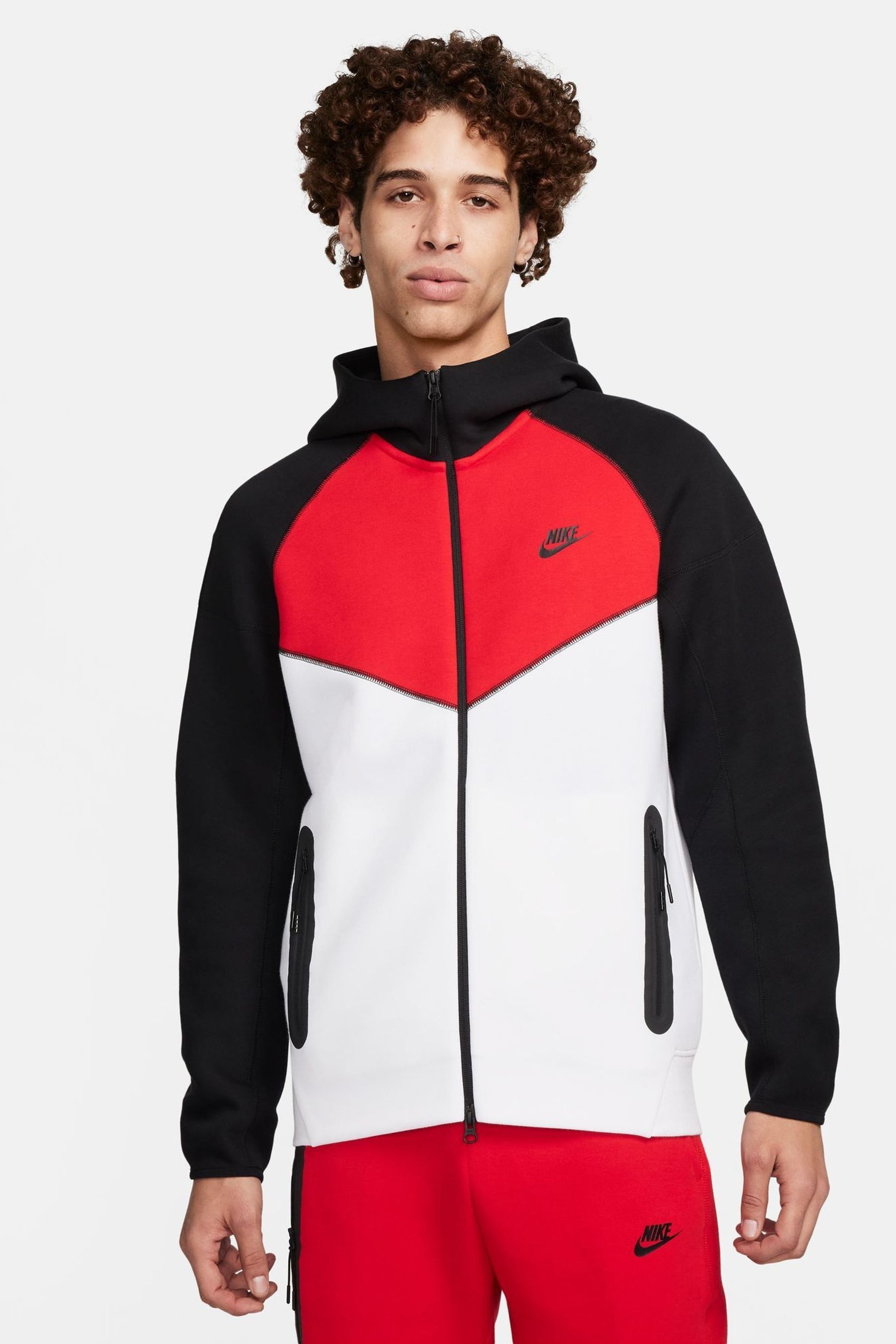 Buy Nike Black Red Tech Fleece Zip Up Hoodie from Next Luxembourg
