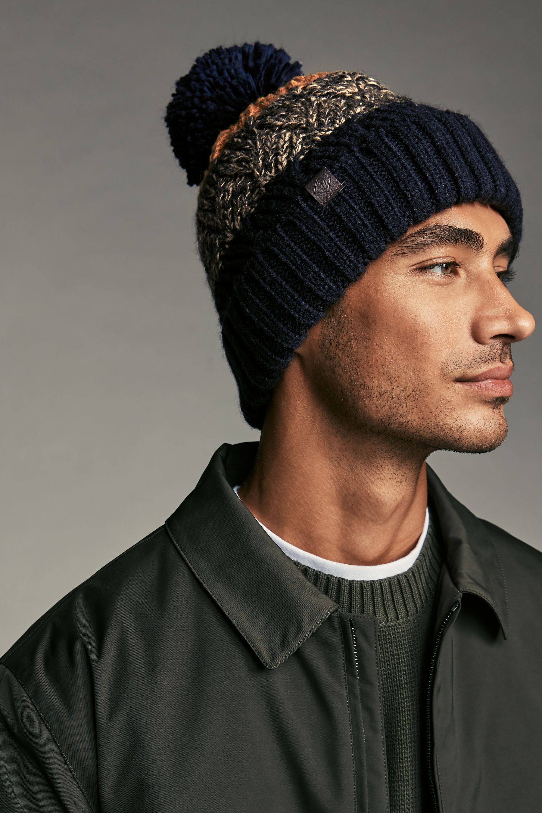 Buy Ochre Yellow Colour Block Lined Bobble Hat from the Next UK online shop