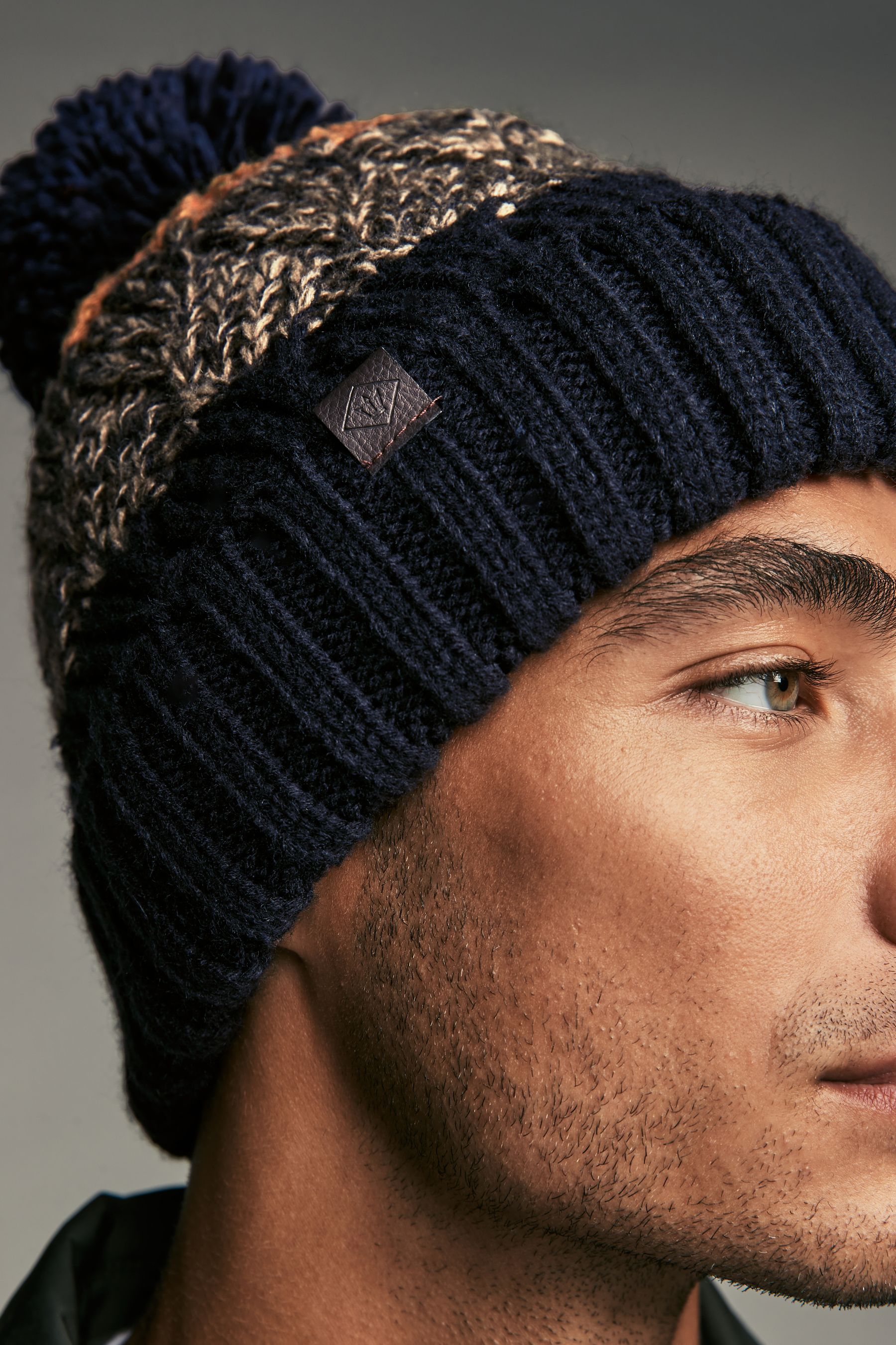 Buy Ochre Yellow Colour Block Lined Bobble Hat from the Next UK online shop