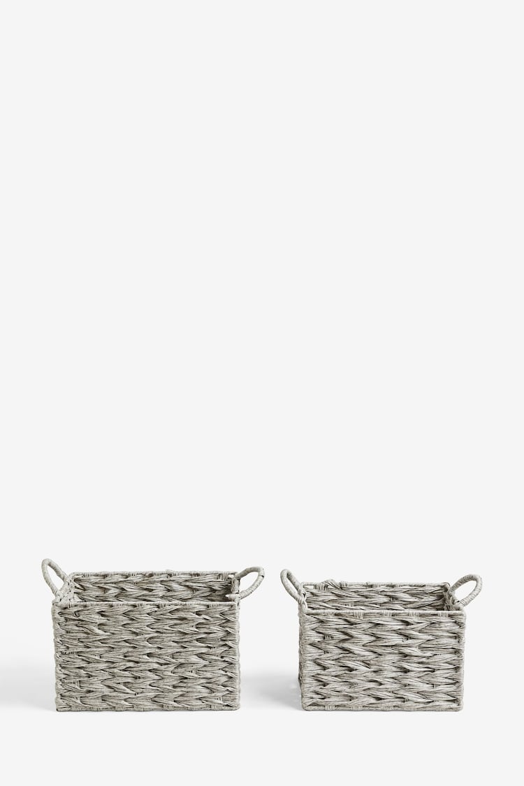 Grey Plastic Wicker Set of 2 Storage Basket - Image 4 of 4