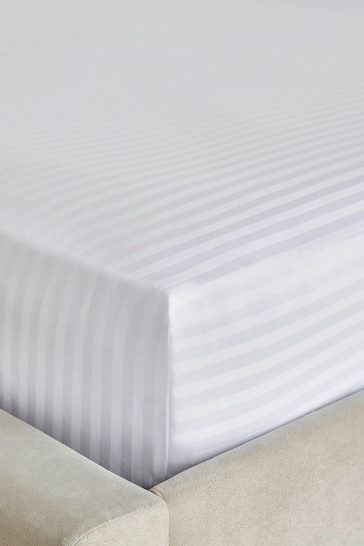 Liddell White 400 Thread Count Egyptian Cotton Striped Fitted Sheet