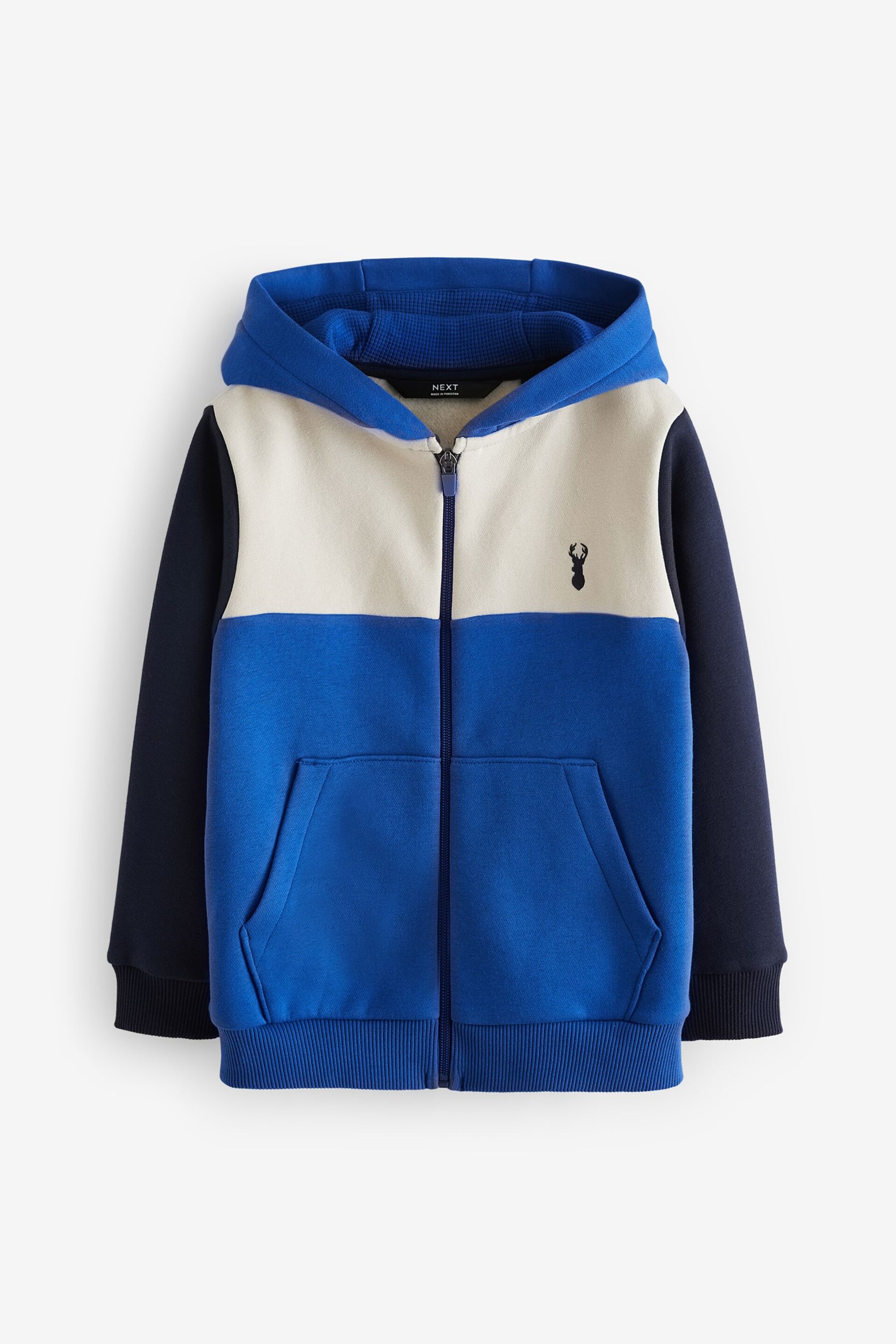 Cobalt Blue/White Colourblock Zip Through Hoodie (3-16yrs) - Image 1 of 3