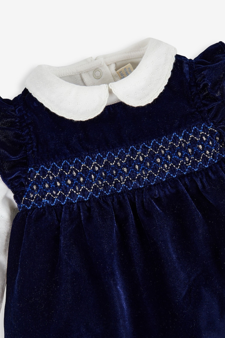 JoJo Maman Bébé Navy 2-Piece Smocked Velvet Baby Dress & Body Set - Image 3 of 3