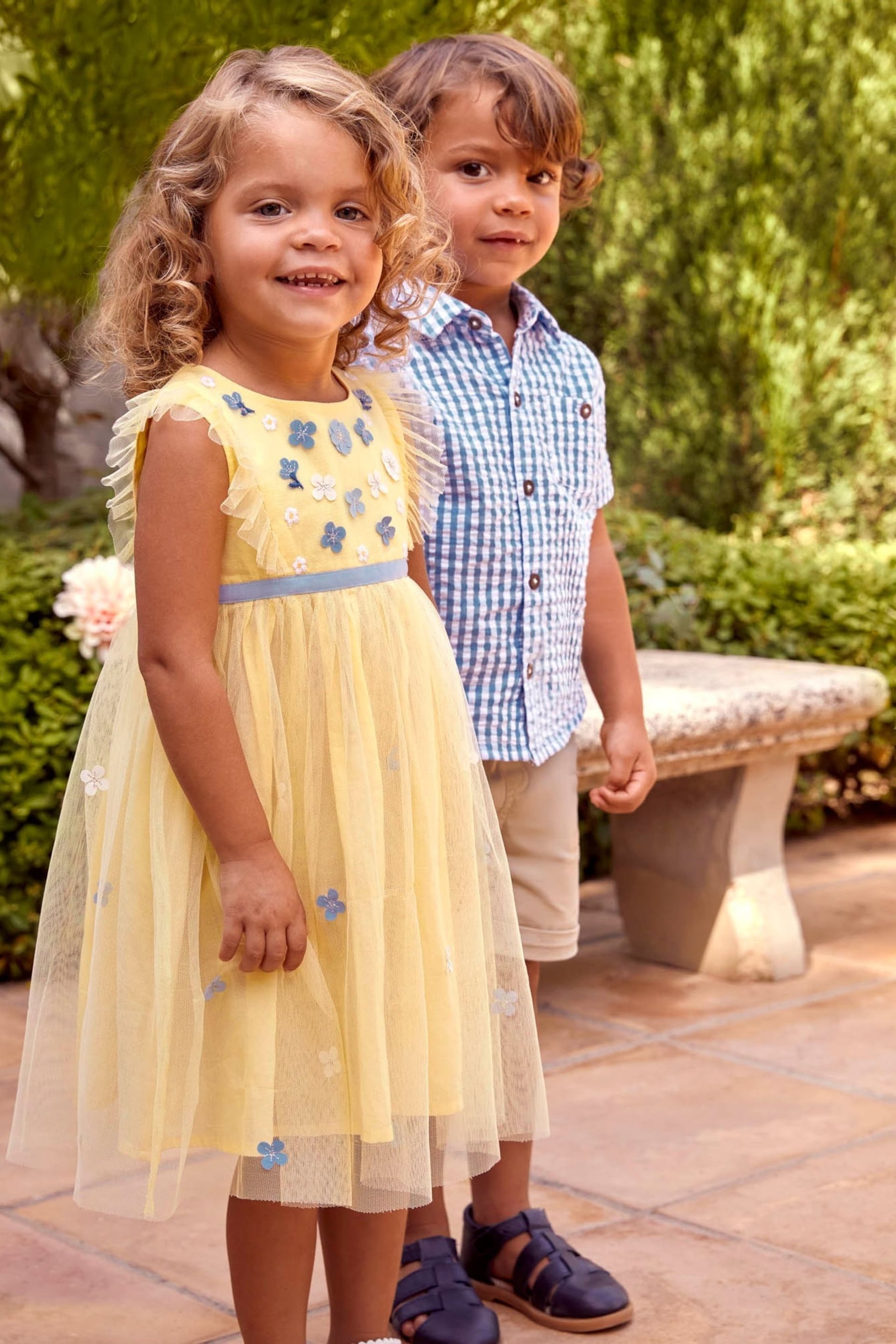 JoJo Maman Bébé Yellow Floral Tulle Pretty Party Dress - Image 1 of 7