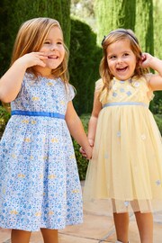 JoJo Maman Bébé Yellow Floral Tulle Pretty Party Dress - Image 2 of 7