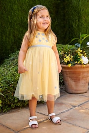 JoJo Maman Bébé Yellow Floral Tulle Pretty Party Dress - Image 4 of 7