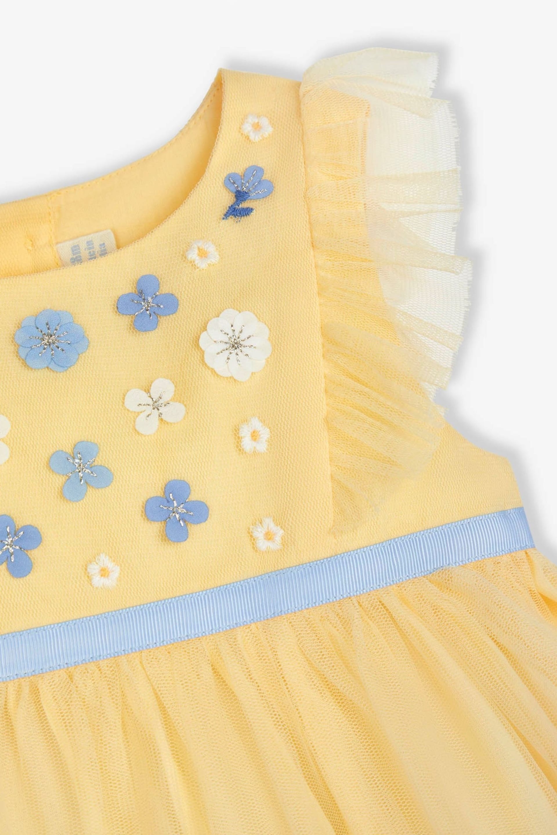 JoJo Maman Bébé Yellow Floral Tulle Pretty Party Dress - Image 7 of 7