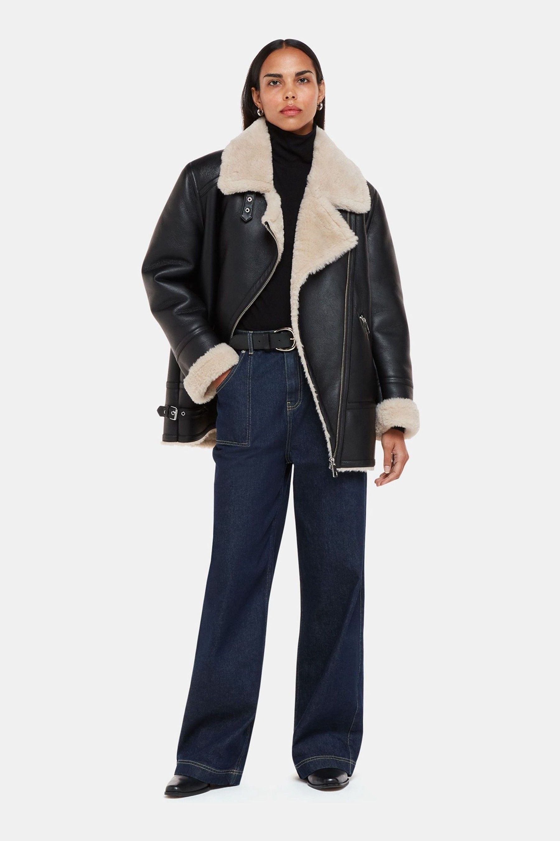 Buy Whistles Black Faux Fur Aviator Coat from Next Luxembourg