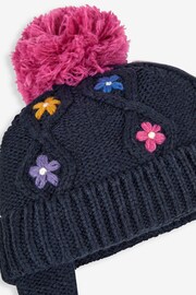 JoJo Maman Bébé Navy Floral Embroidered Cable Hat - Image 2 of 2