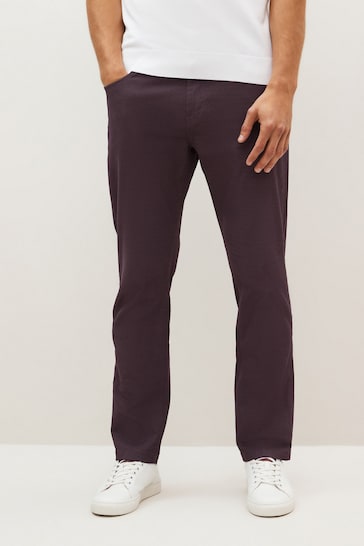 Burgundy Red Slim Textured Soft Touch Stretch Denim Jean Style Trousers