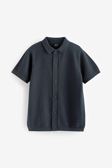 Navy Blue Textured Knitted Polo Shirt (3-16yrs)