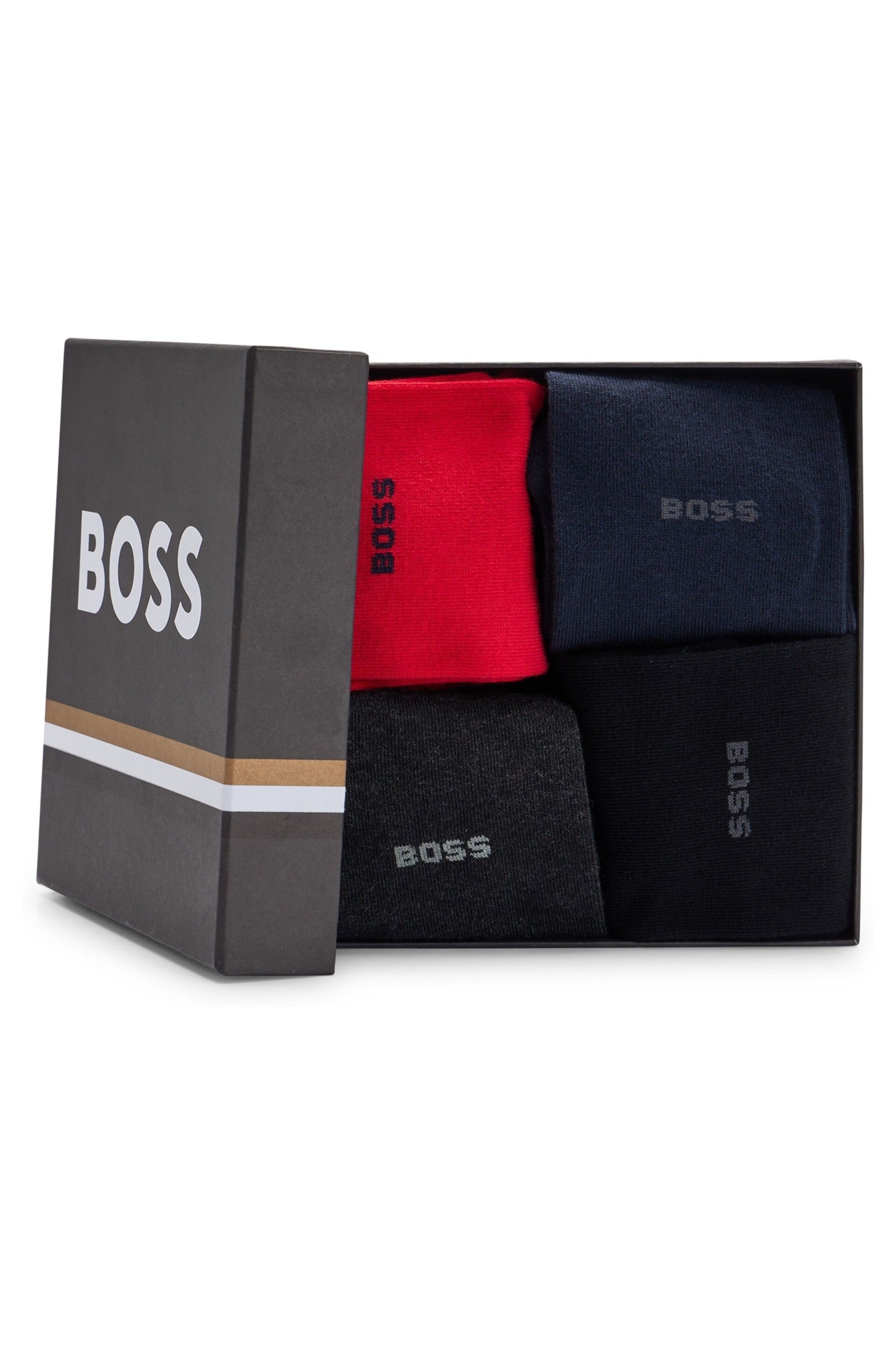 BOSS Red Uni Socks Gift Set 4 Pack - Image 3 of 3