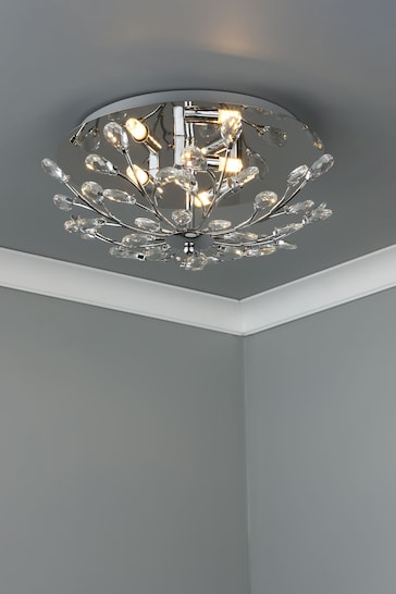 Dar Lighting Silver Zafir 3 Light Flush Fitting Ceiling Light