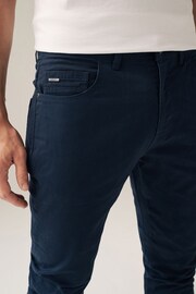 Blue Navy Slim Fit Textured Soft Touch Stretch Denim Jean Style Trousers - Image 1 of 6