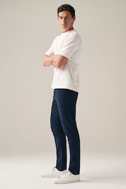Blue Navy Slim Fit Textured Soft Touch Stretch Denim Jean Style Trousers - Image 3 of 6