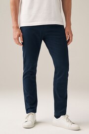 Blue Navy Slim Fit Textured Soft Touch Stretch Denim Jean Style Trousers - Image 5 of 6