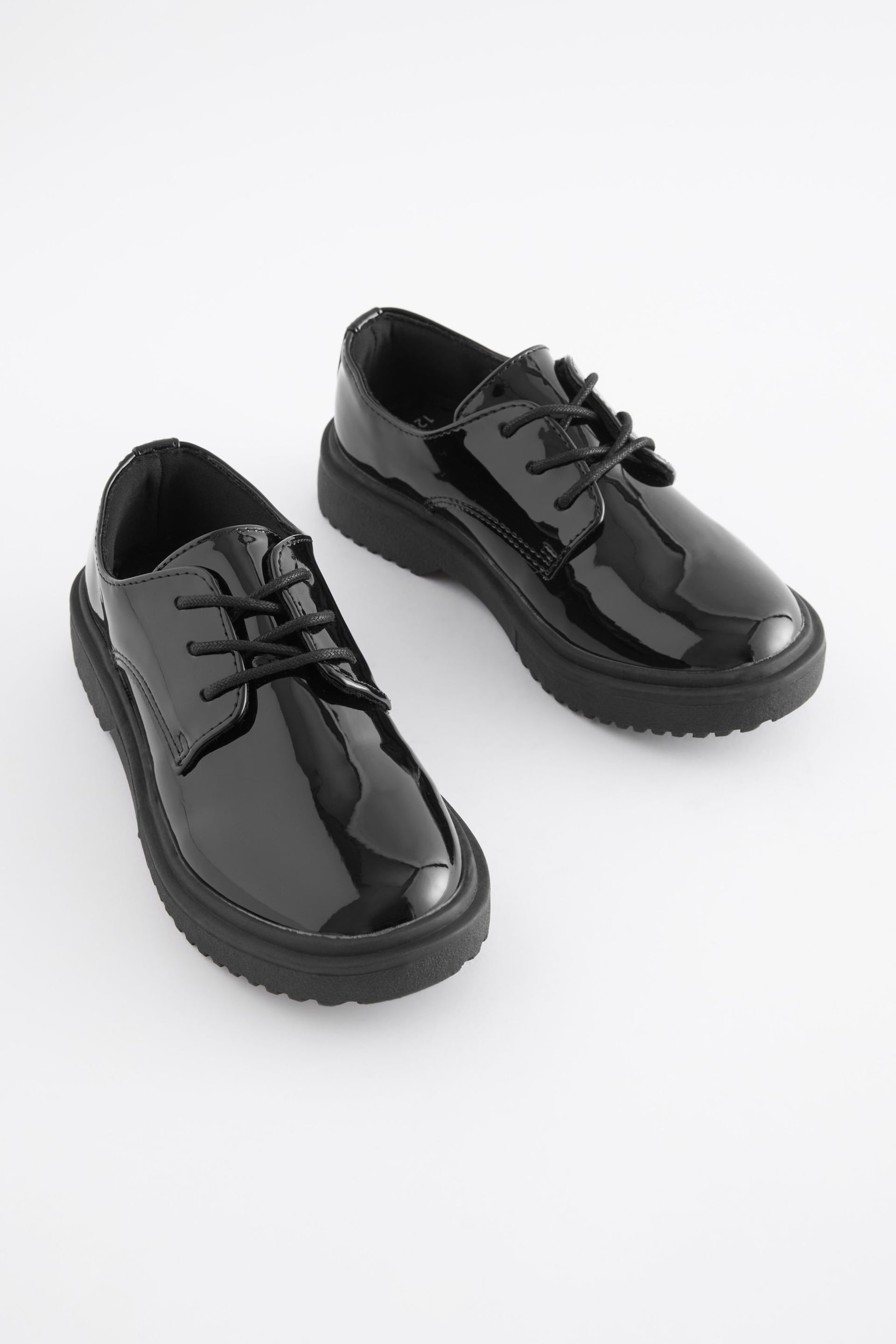 Black Patent Narrow Fit (E) School Chunky Lace-Up Shoes - Image 1 of 5