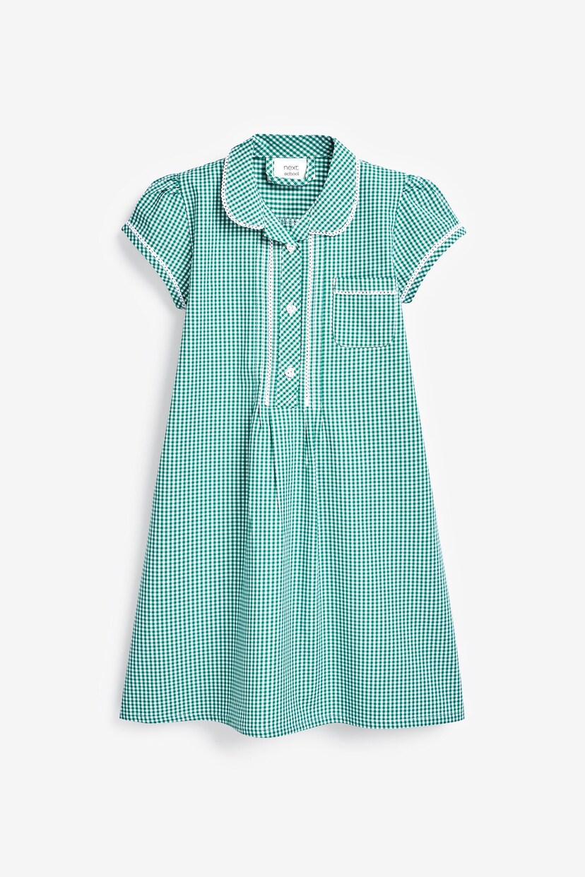 Green Cotton Rich Button Front Lace Gingham School Dress (3-14yrs) - Image 4 of 6