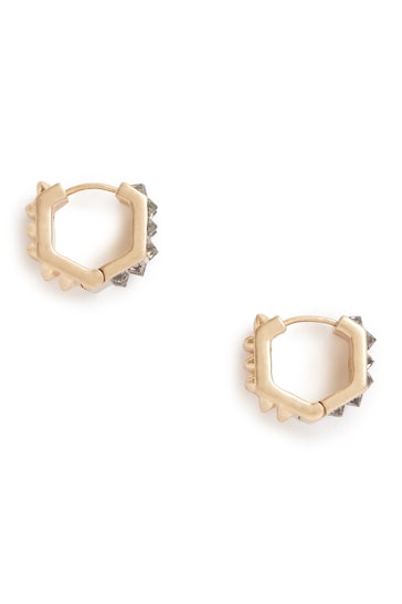 AllSaints Gold Tone Stone Hexagon Huggie Earrings