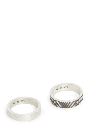 AllSaints Sterling Silver Textured Ring Set
