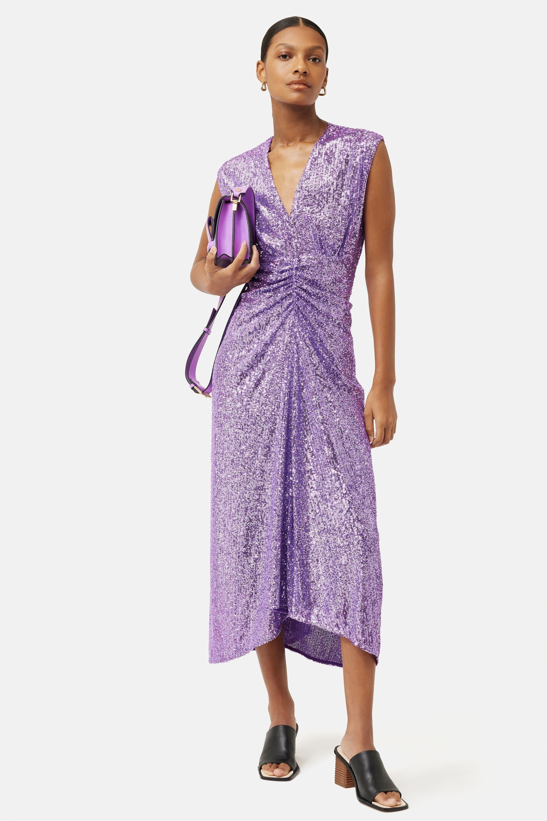 Buy Jigsaw Purple Sequin Ruched Midi Dress from Next Ireland
