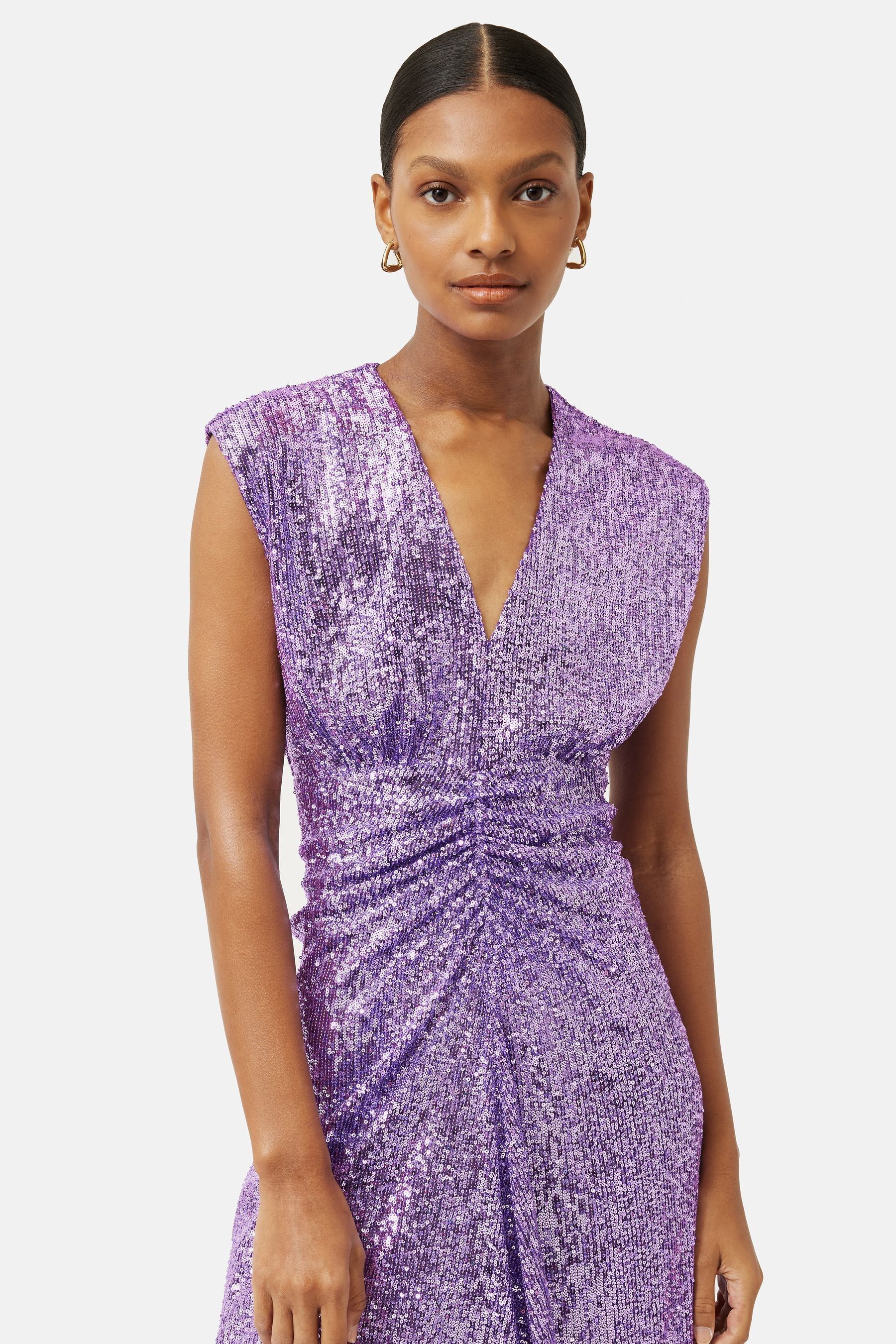 Buy Jigsaw Purple Sequin Ruched Midi Dress from Next Ireland