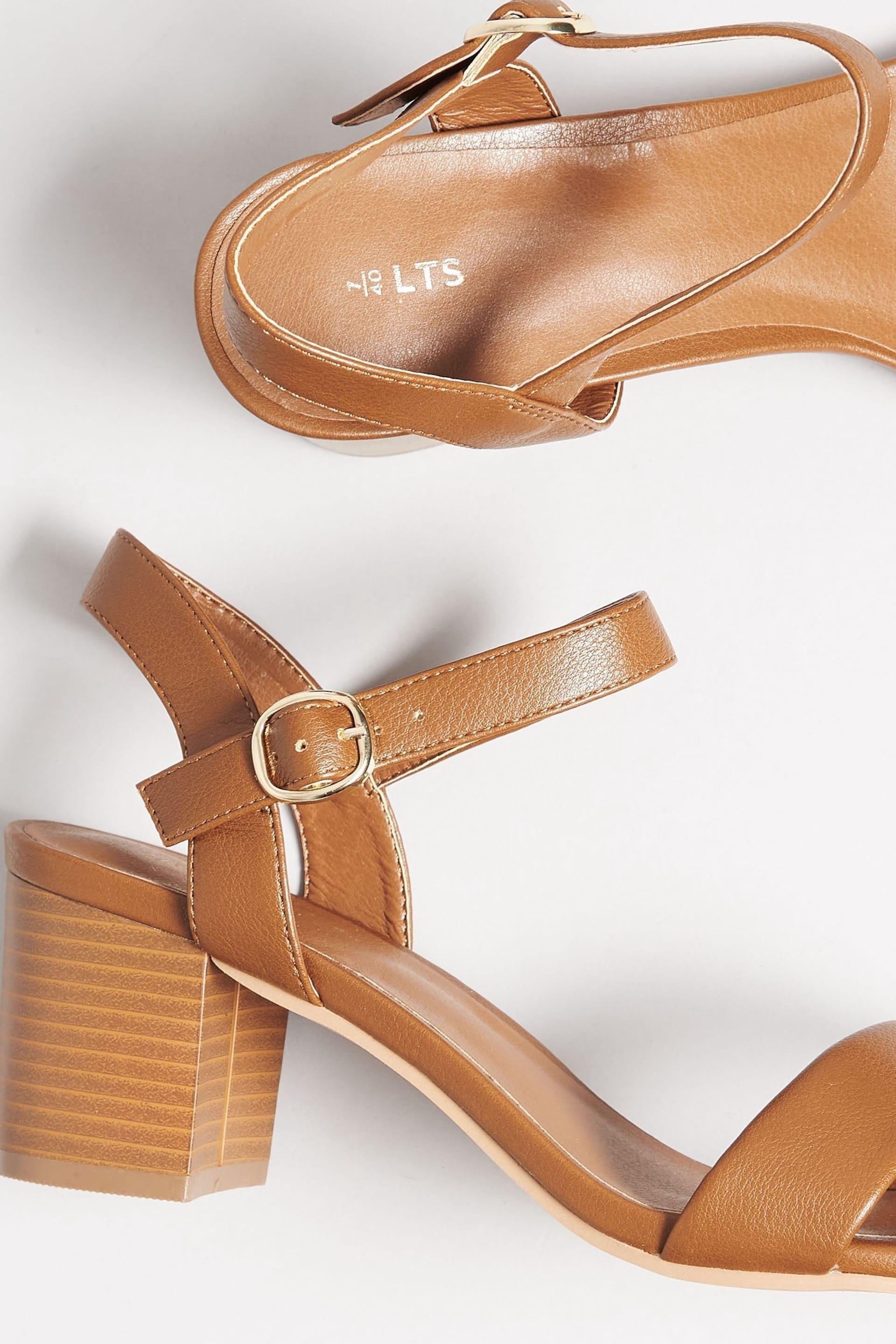 Long Tall Sally Brown Faux Leather Block Heel Sandals - Image 4 of 5