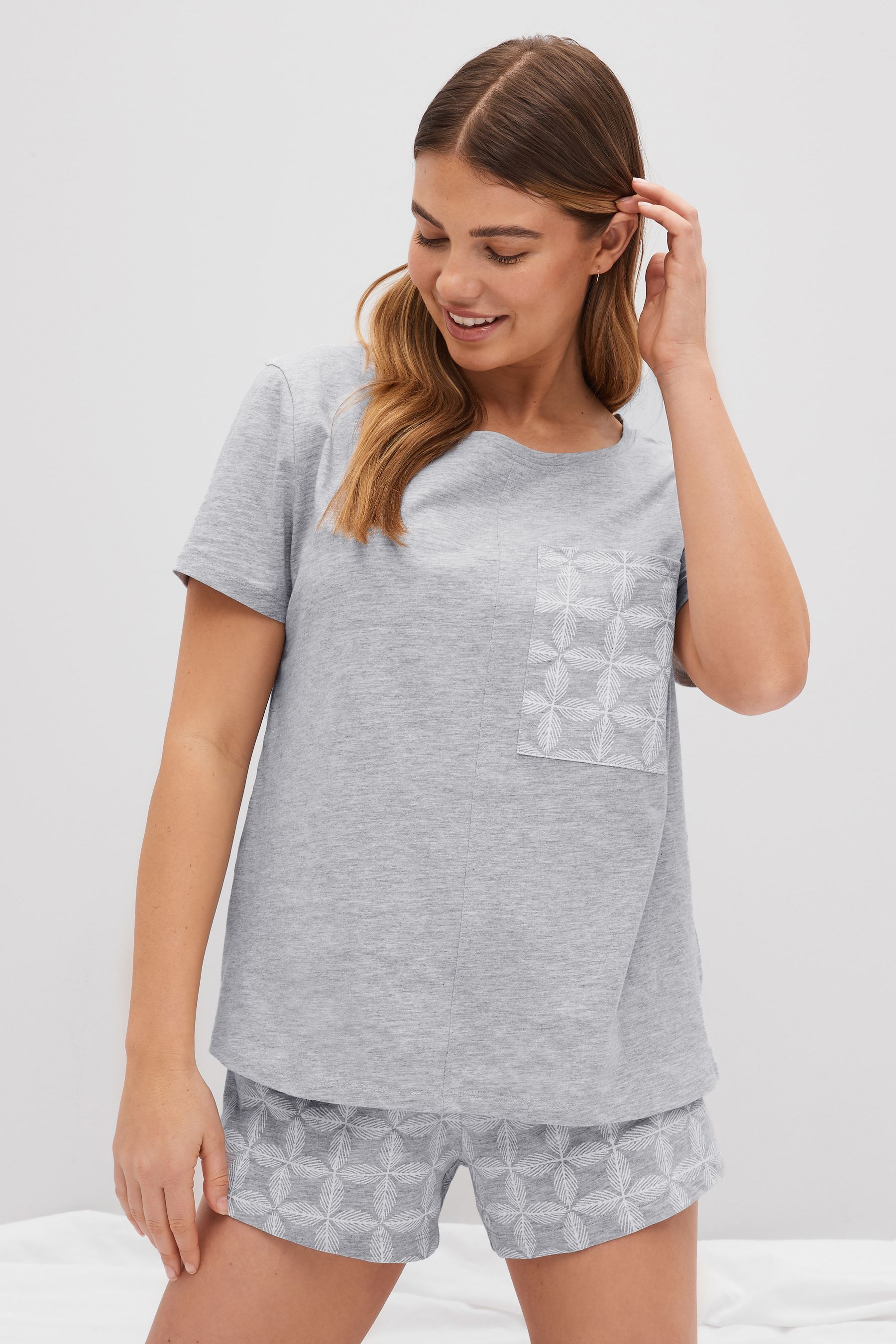 Buy Grey Geo 100 Cotton Short Set Pyjamas from the Next UK online shop