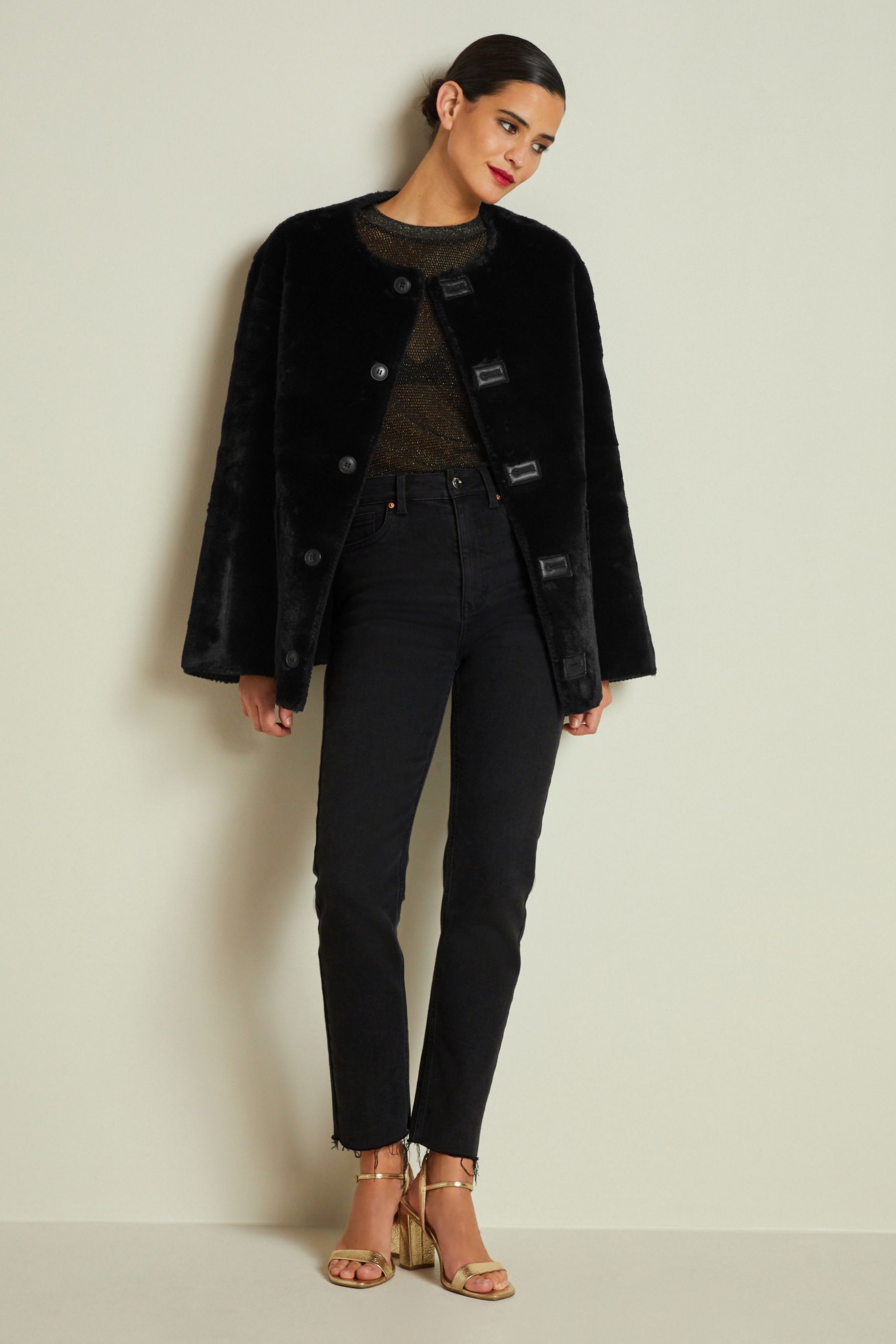 Lipsy black top reversible fur coat