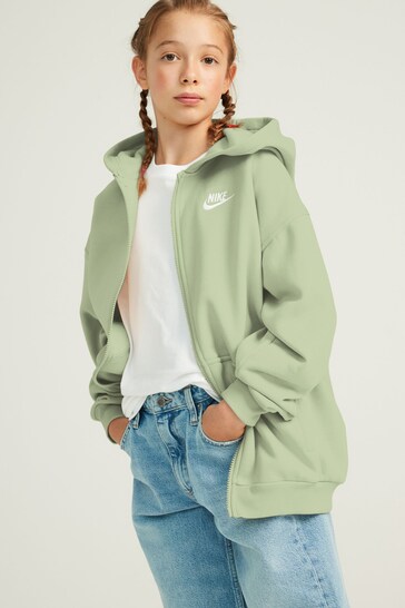 Nike Green Oversized Club Fleece Zip Through Hoodie