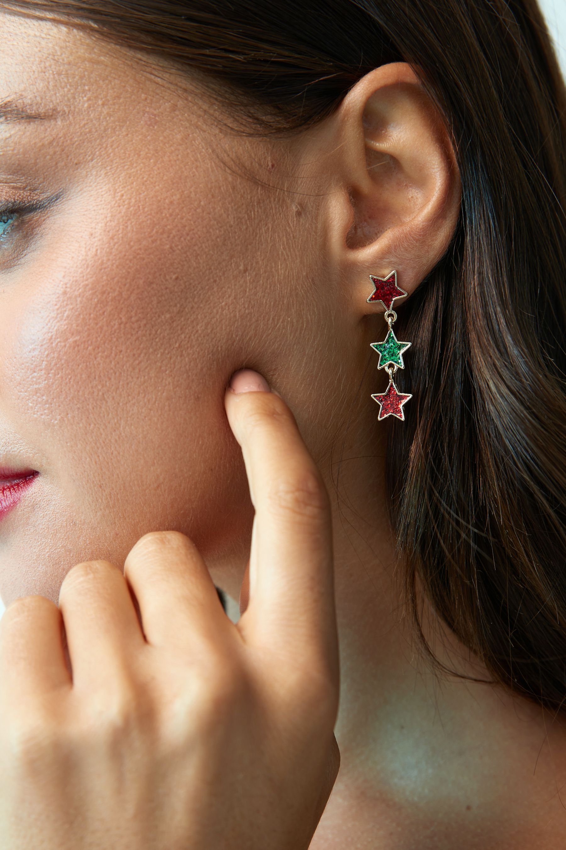 Buy Red Green Sparkle Star Drop Earrings from Next Luxembourg