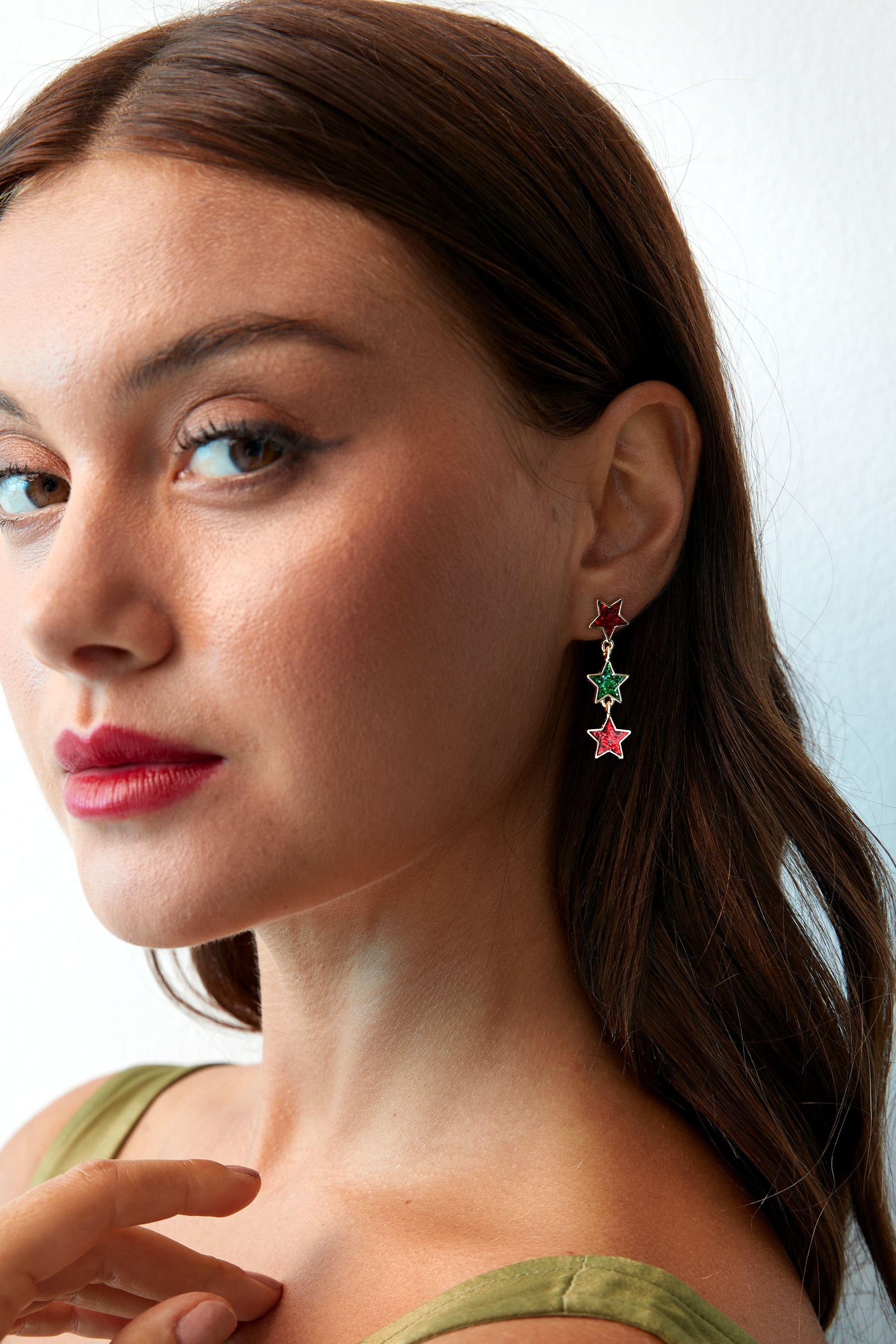 Buy Red Green Sparkle Star Drop Earrings from Next Luxembourg