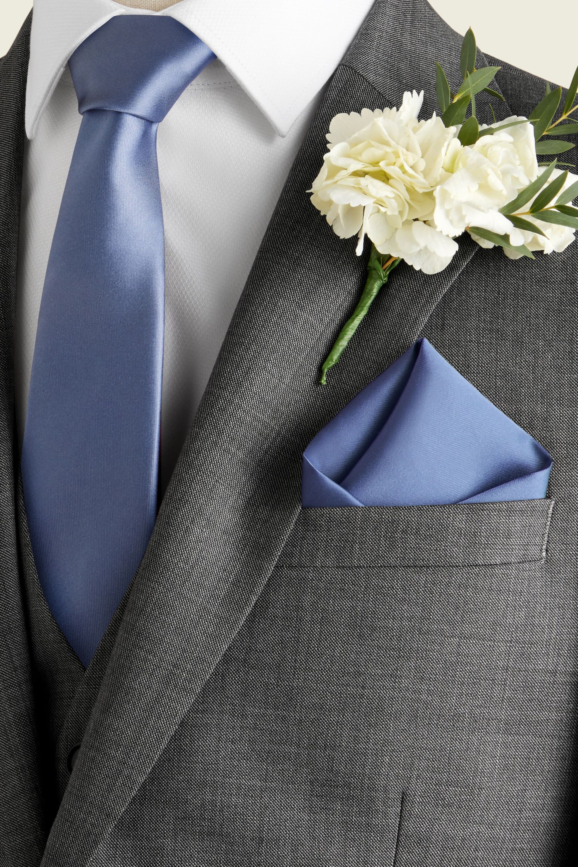 Blue Slim Silk Tie And Pocket Square Set - Image 1 of 3