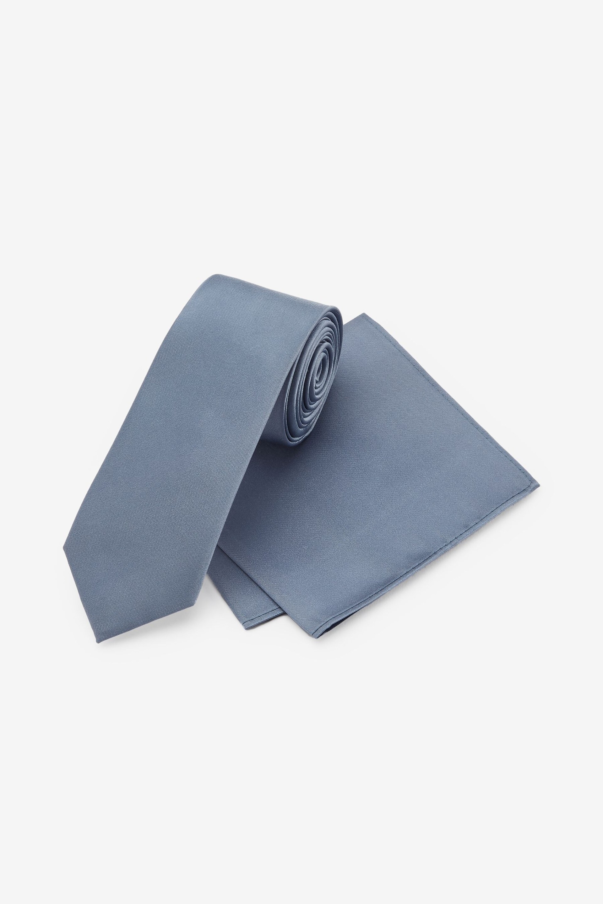 Blue Slim Silk Tie And Pocket Square Set - Image 3 of 3