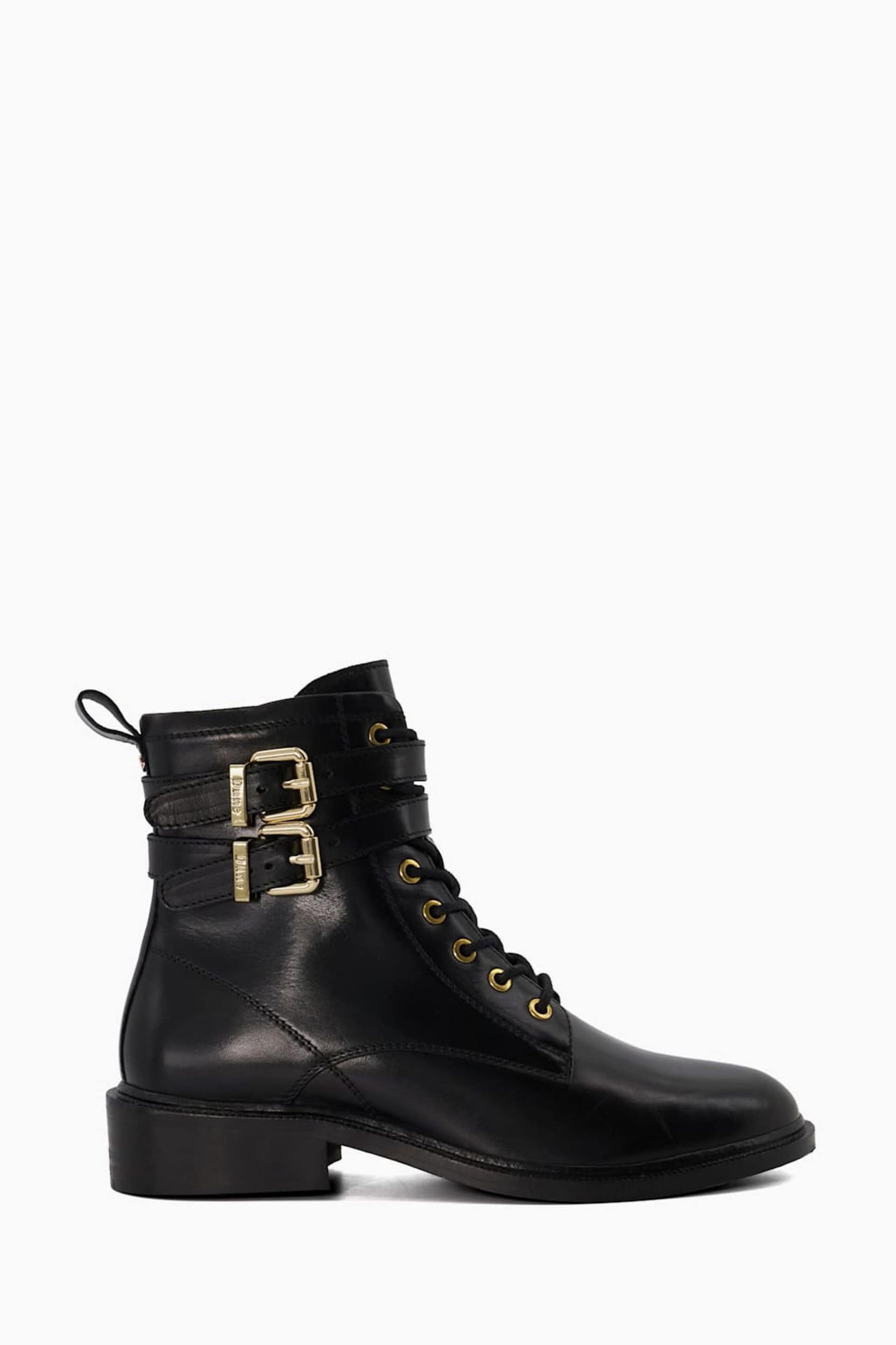 Dune London Black Double Buckle Lace-Up Phyllis Boots - Image 1 of 6