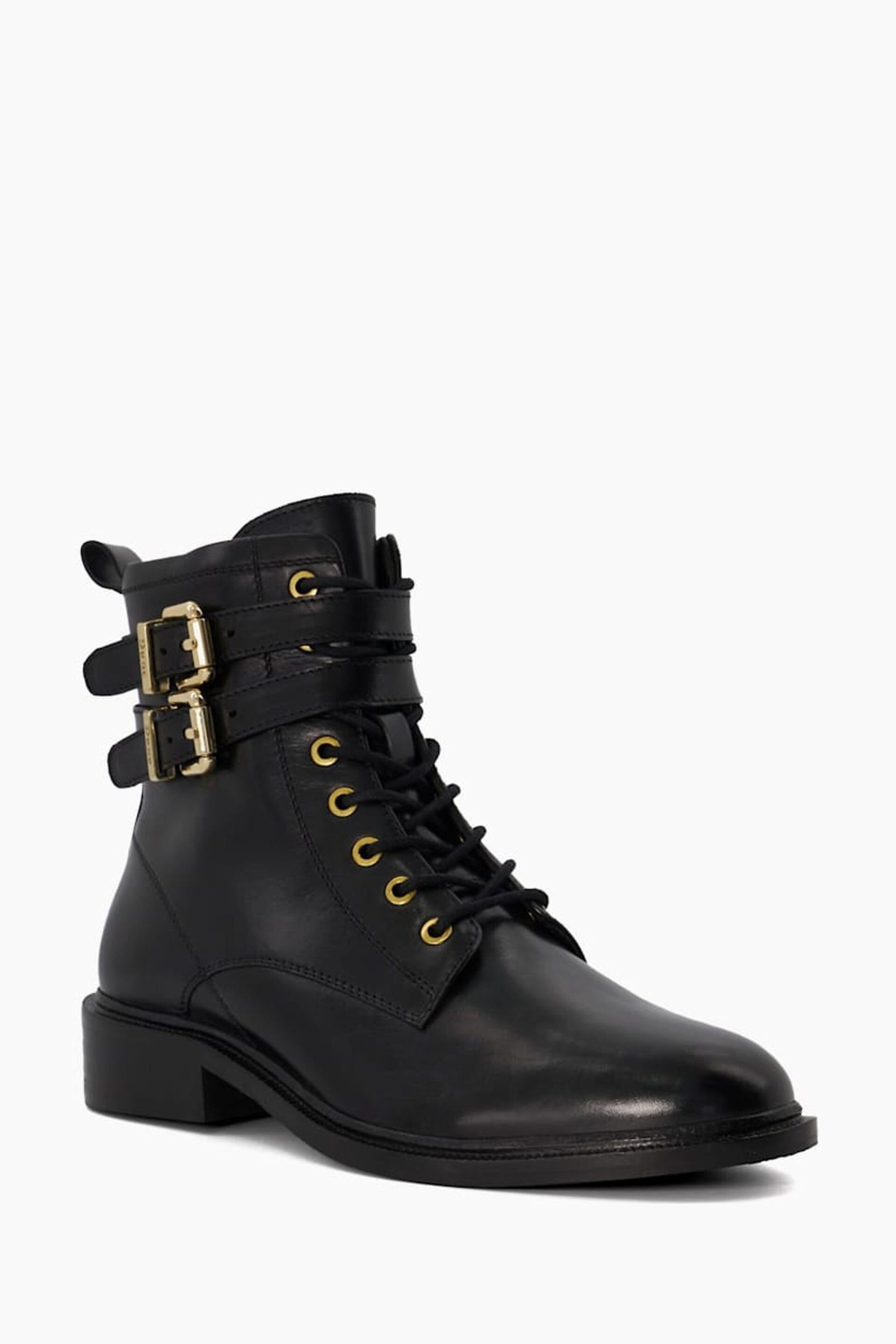 Dune London Black Double Buckle Lace-Up Phyllis Boots - Image 4 of 6