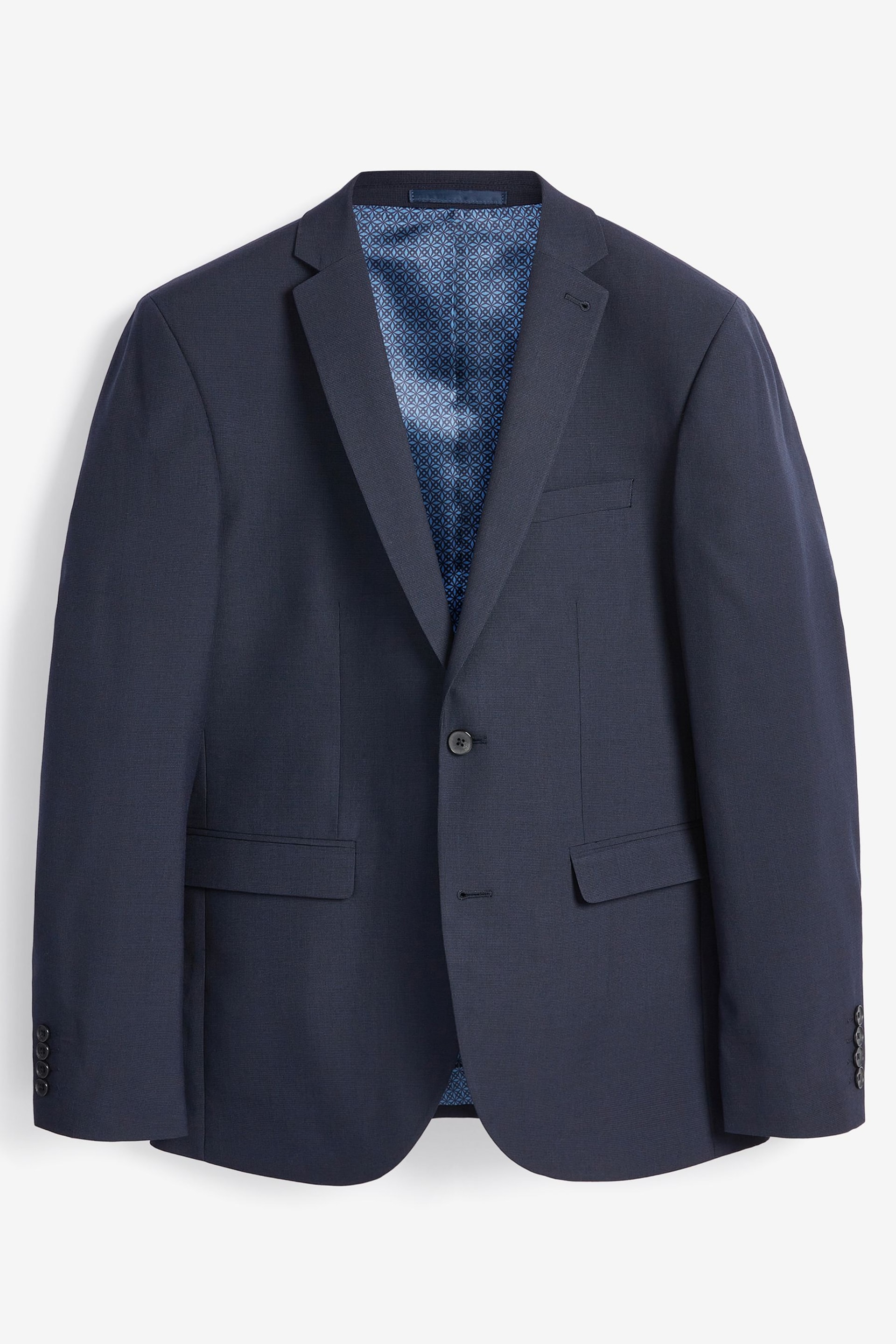 Navy Blue Tailored Wool Mix Textured Suit Jacket - Image 4 of 6