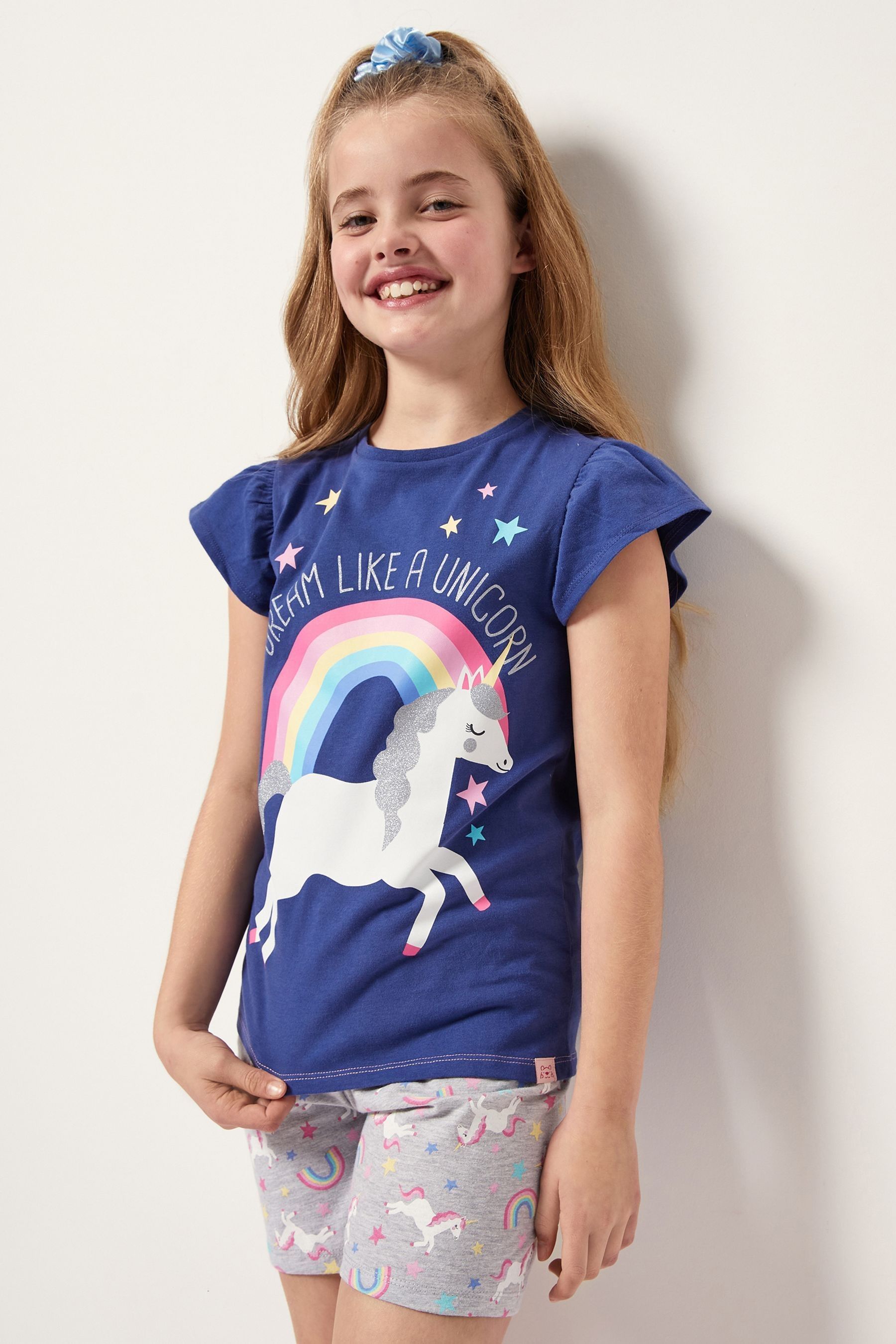 Harry Bear Grey Unicorn 100 Cotton Top And Short Set 8 9 Yrs Girls