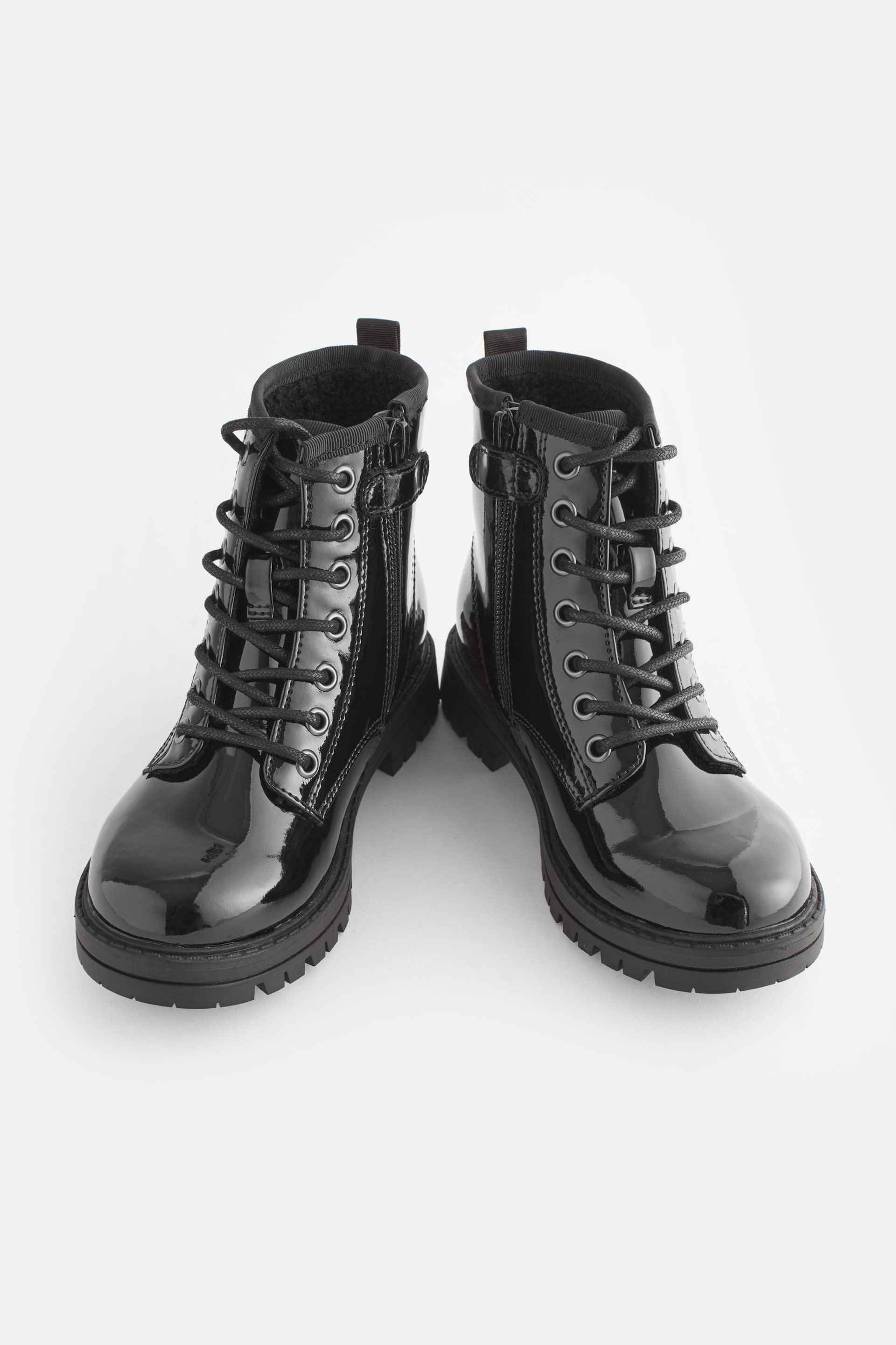 Black Patent Standard Fit (F) Warm Lined Lace-Up Boots - Image 4 of 7