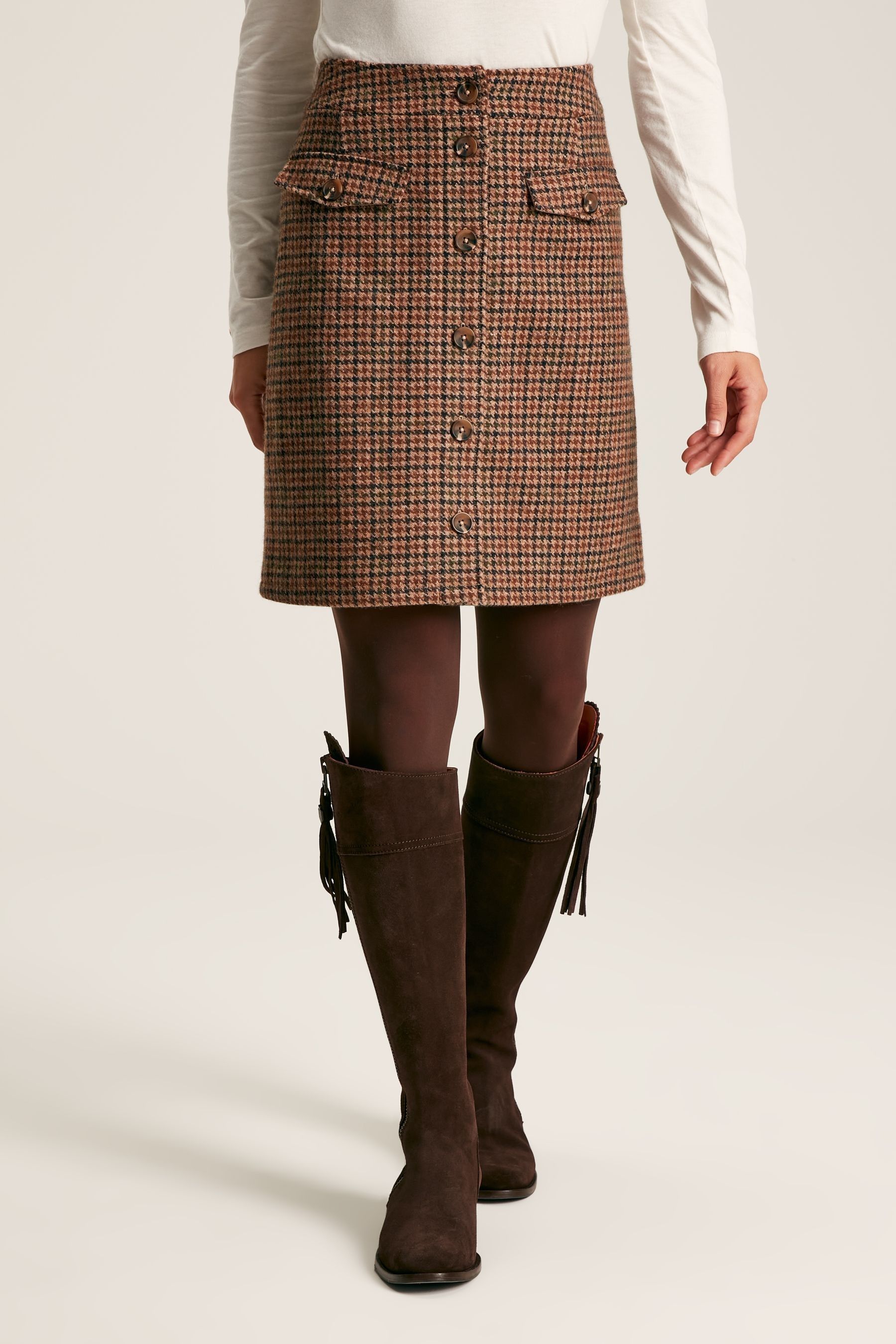 Buy Joules Avery Brown Check Knee Length Tweed Skirt from Next Ireland