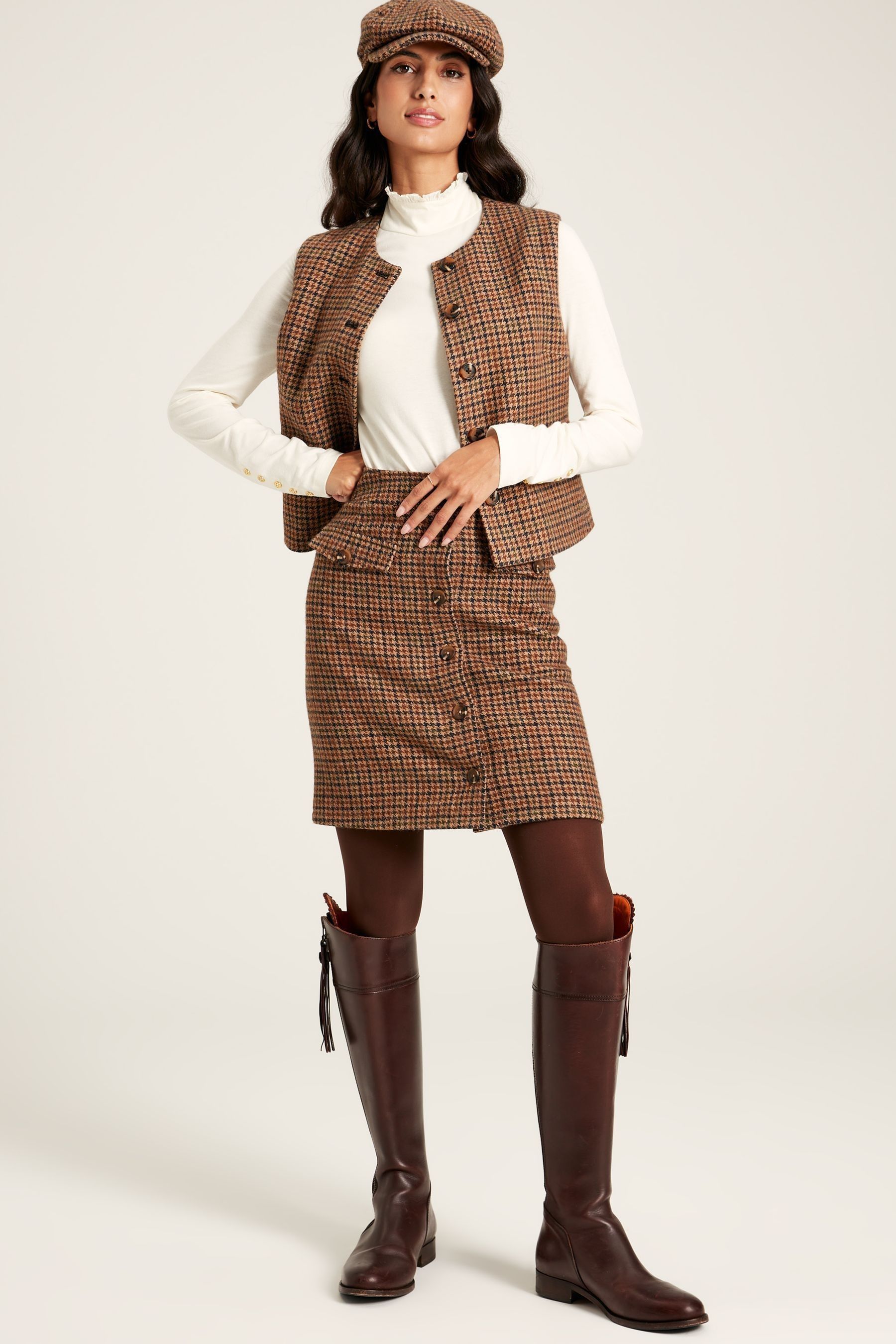 Buy Joules Avery Check Knee Length Tweed Skirt from the Next UK