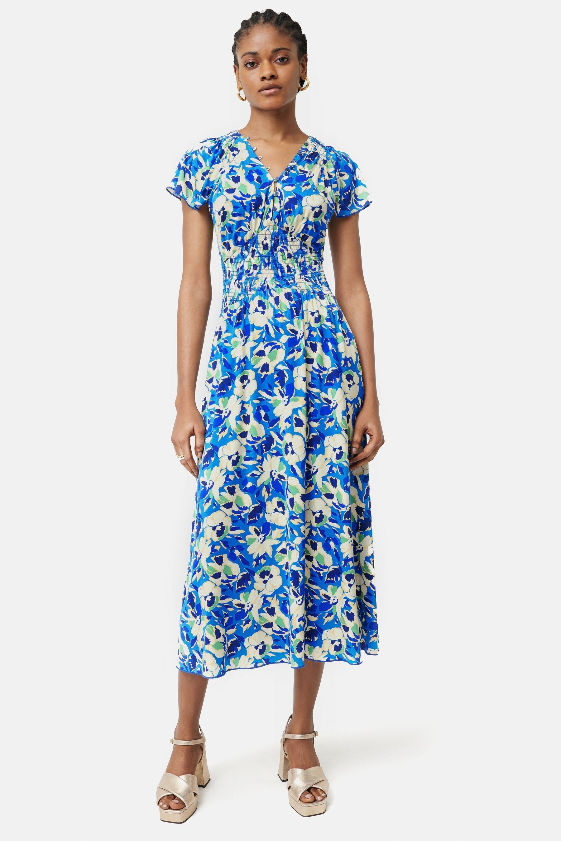 Jigsaw Mini Blue Graphic Pansy Tea Dress