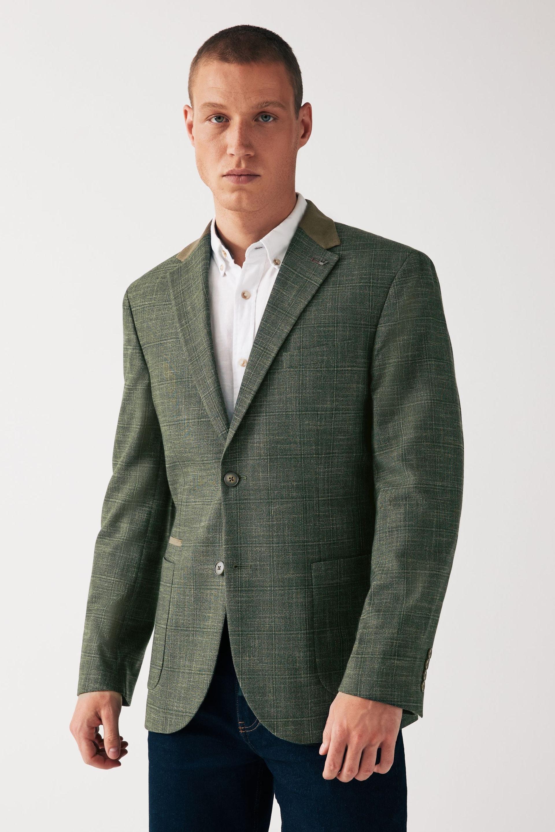 Green Trimmed Check Blazer - Image 1 of 12