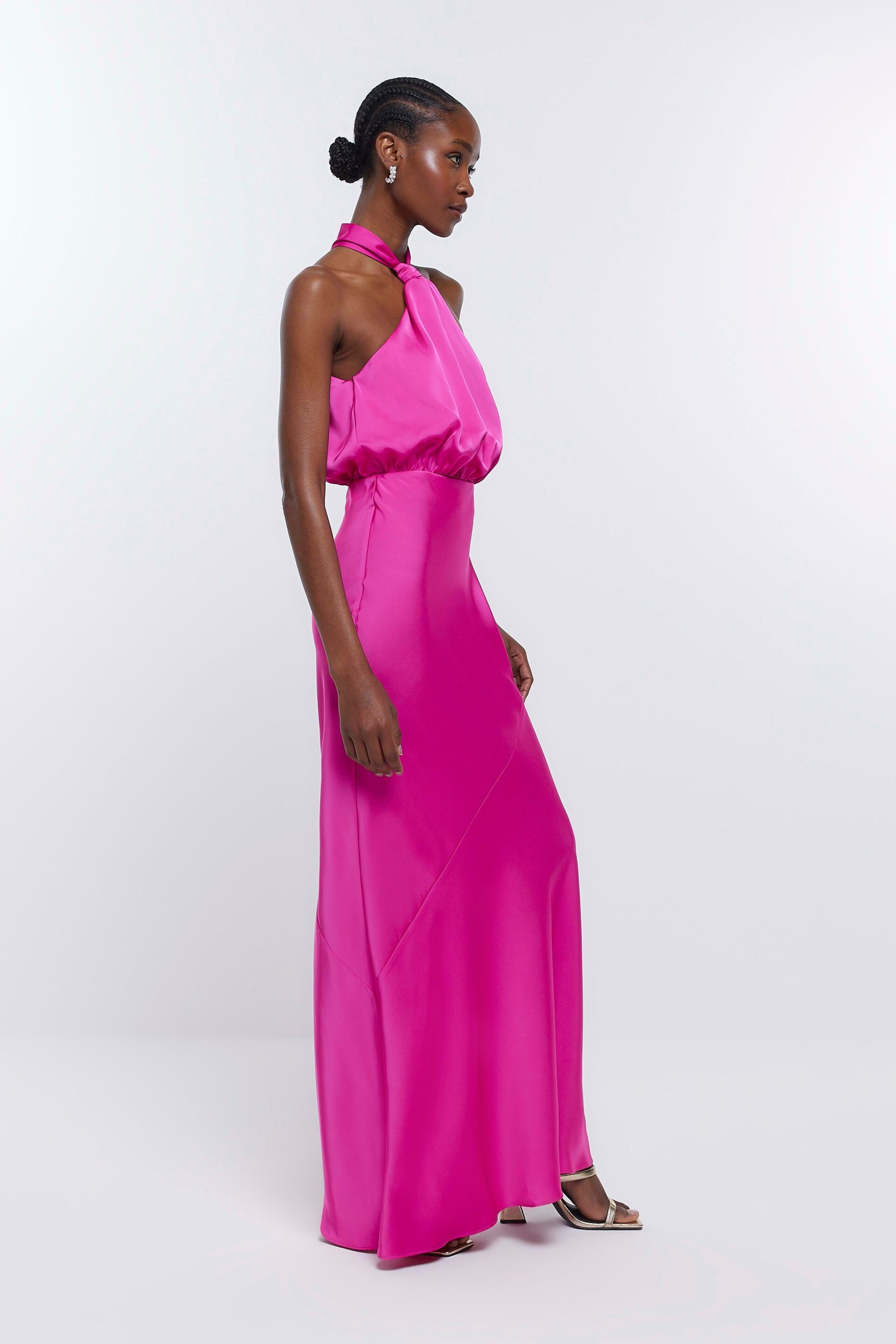 River Island Pink Halter Bridesmaid Dress - Image 3 of 5